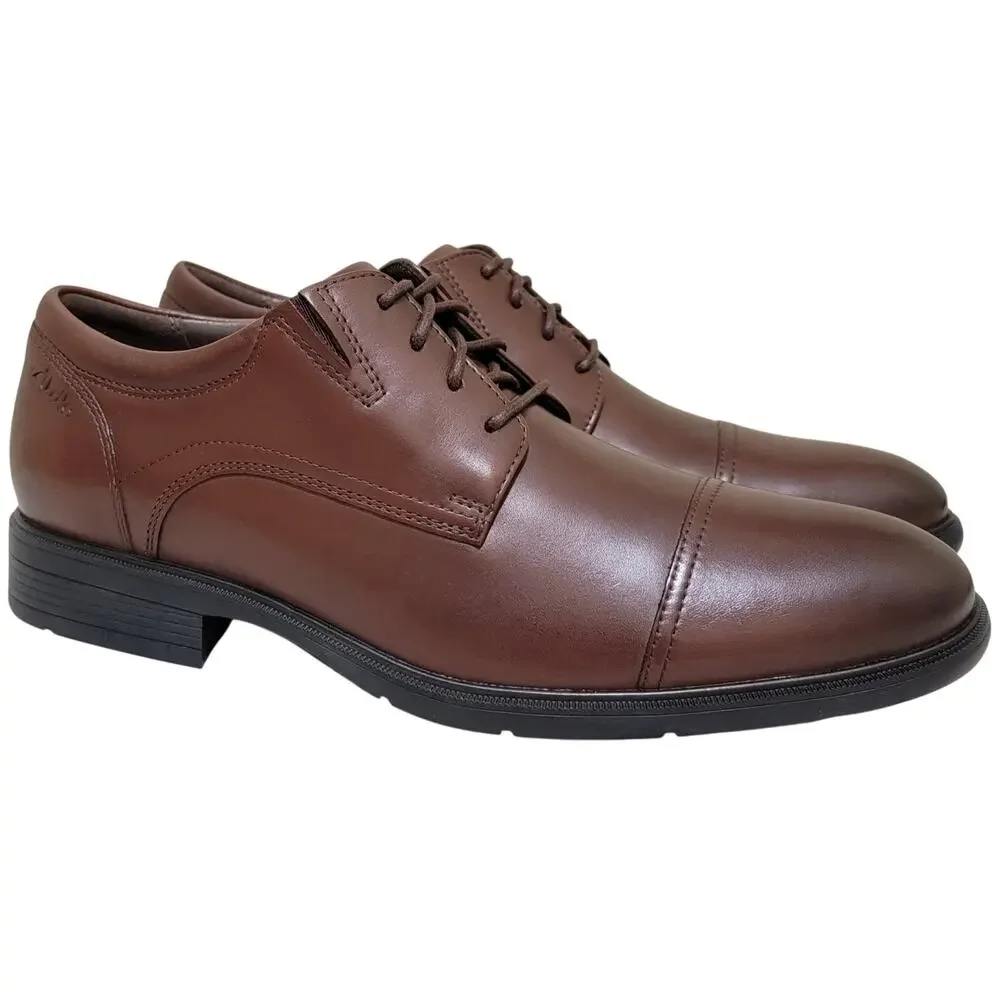 Clarks Men Steadwell Cap Toe Derby Oxfords Size US 8M Mahogany Brown Leather